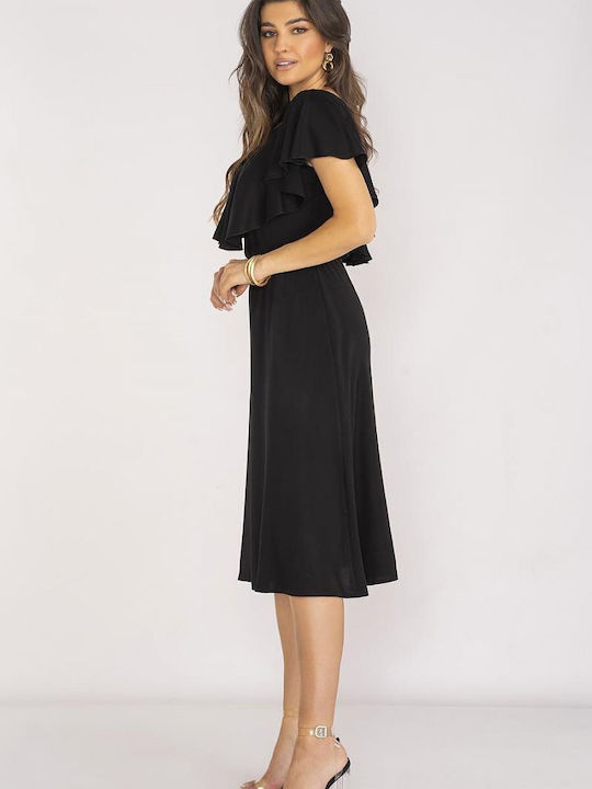 Awama Dress with Ruffle Black