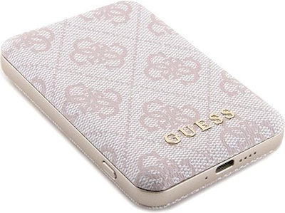 Set Guess Gubpm5p15l4gemgp Carcasă Dura iPhone 15 Pro 6.1" + Powerbank 5000mAh MagSafe Roz 4G Logo Metalic