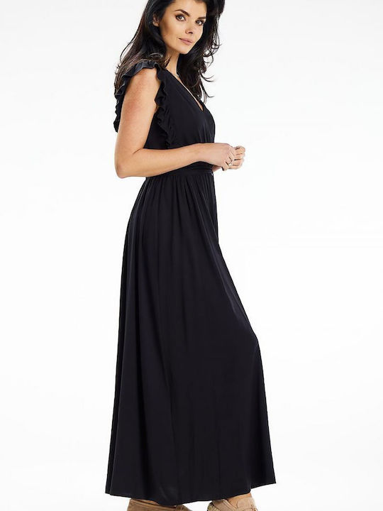 Awama Dress with Ruffle Black