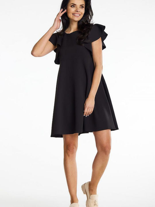 Awama Dress with Ruffle Black