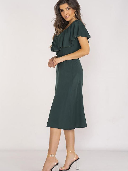 Awama Dress with Ruffle Green