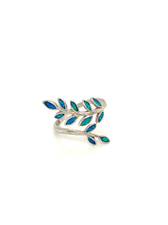 Women's Ring Silver 925° Gold-plated Olive Leaf Artificial Opal Blue