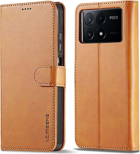Xiaomi Poco X6 Pro Lc.imeeke Kuh-Textur Leder Handyhülle Braun