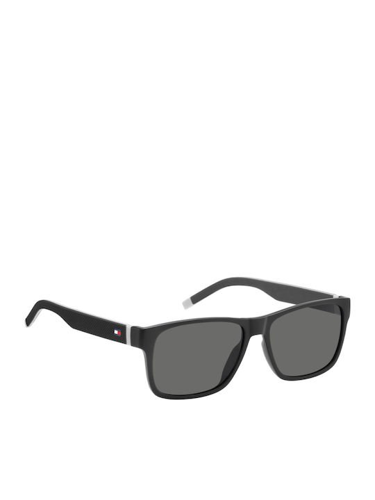 Tommy Hilfiger Men's Sunglasses With Black Horn-Rimmed Frame And Grey Polarized Lens TH1718/S RIW/M9