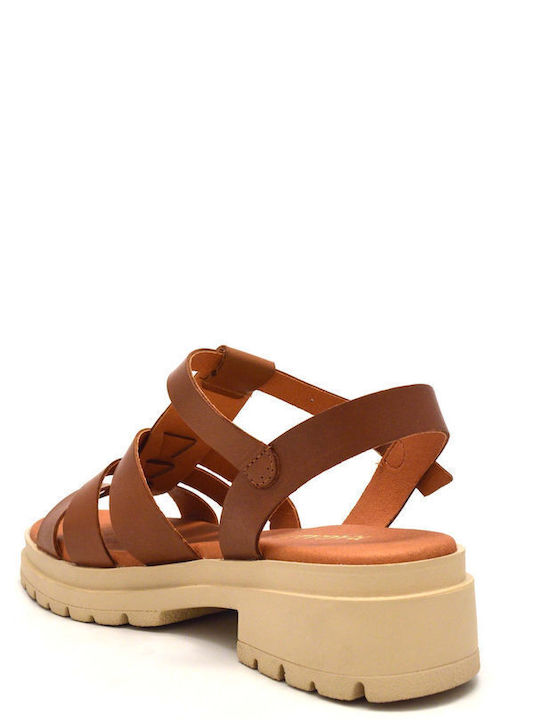 Leather Women's Flat Sandals in Tabac Brown Color