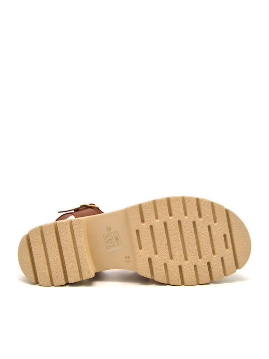 Leather Women's Flat Sandals in Tabac Brown Color