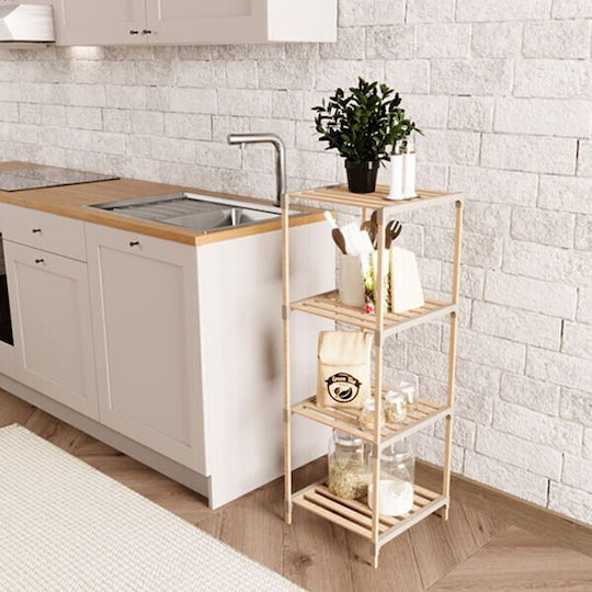 FixWood Boden Badezimmerregal Hölzernes mit 4 Regalböden 33x41x113cm Beige