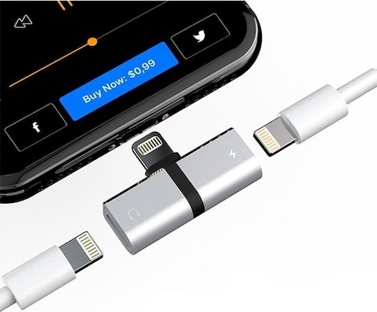 2in1 Lighting Adapter Hf Audio Charging Kompatibel mit iPhone 2 X Lighting 5V/2A 48kHz/24-Bit Silber
