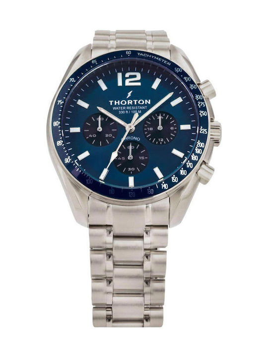 Thorton Men's Watch 42mm Chronograph Battery with Silver Stainless Steel Bracelet