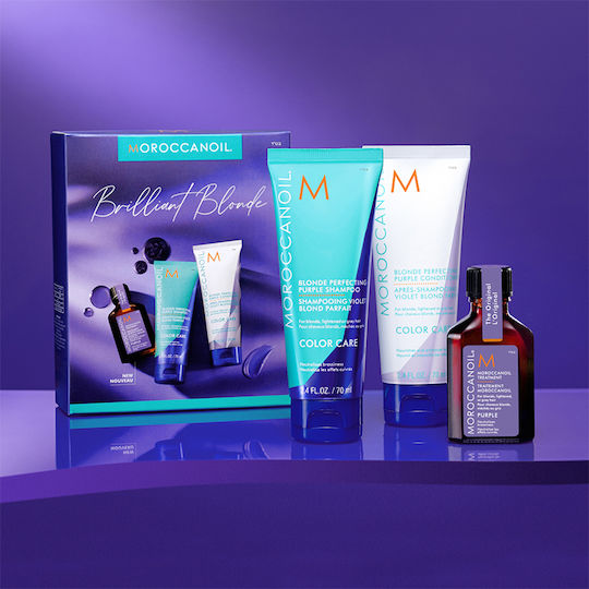 Moroccanoil Brilliand Blonde Haarpflege-Set Für Farbschutz Für Gefärbtes Haar Mit Shampoo & Konditionierer 3Stücke