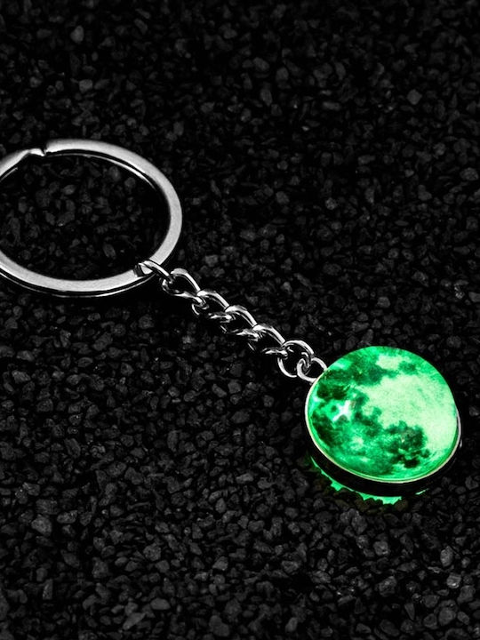 Keychain Glows in the Dark Moon Metal 7.5x3x2