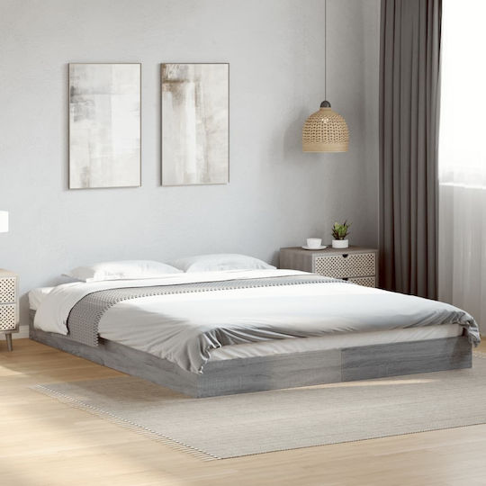 Bed Base Queen Size made of Wood Gray 160x200x17cm