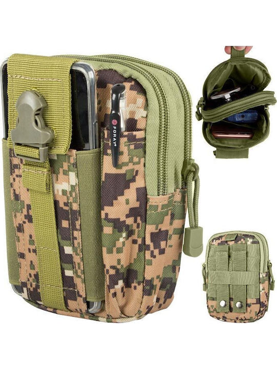 Waterproof Khaki Belt Bag 2 Compartments External Mobile Phone Pocket 18x12x6 Cm Aria Trade