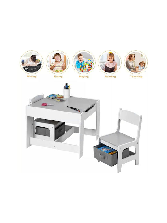 Kids Table Set with White Wooden Chairs
