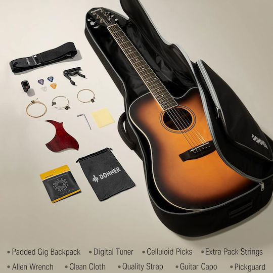 Donner Akustisch Gitarre Sunburst