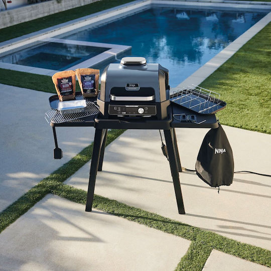 Ninja Woodfire Pro Connect XL Tischplatte Elektrogrill Geriffelte Platte 1700W mit Deckel und einstellbarem Thermostat