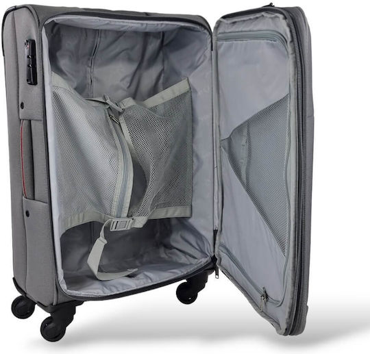 Diplomat Medium Travel Suitcase Fabric Grey with 4 Wheels Height 68cm