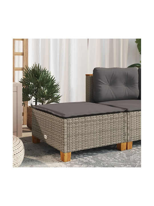 Garden Stool Cube Outdoor Rattan with Grey Cushion 63.5x56x32cm