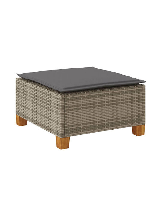 Garden Stool Cube Outdoor Rattan with Grey Cushion 63.5x56x32cm
