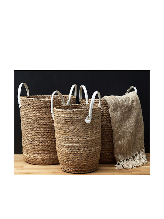 The Home Deco Factory Set of Decorative Baskets Plastic with Handles Brown 3pcs