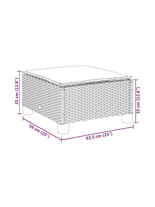 Garden Stool Cube Outdoor Rattan with Grey Cushion 63.5x56x32cm