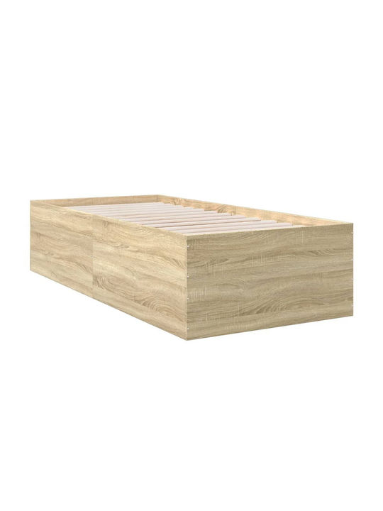 Suport Pat Single Din Lemn Bej Cu Plăci Pentru Saltea 100x200cm