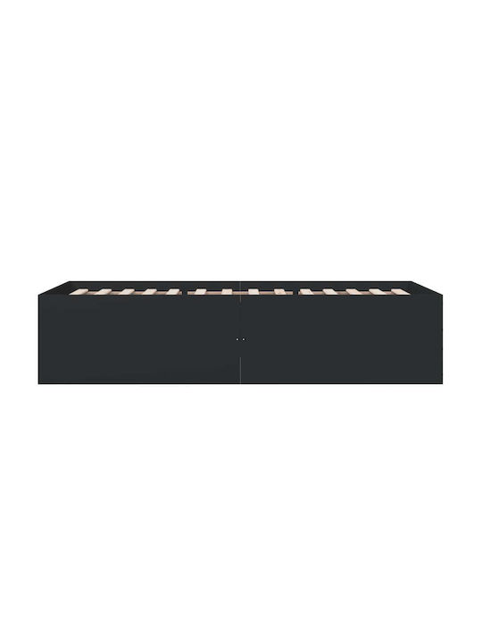 Single Wooden Black Bed Base with Slats for Mattress 100x200cm
