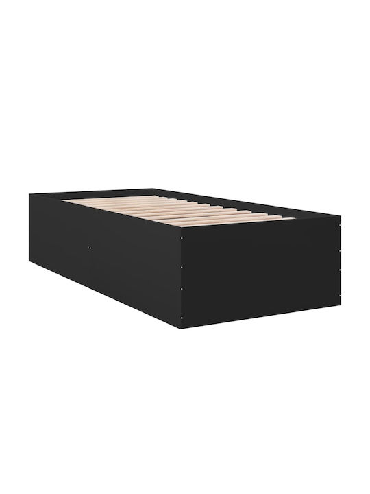 Single Wooden Black Bed Base with Slats for Mattress 100x200cm