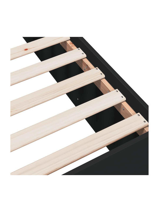 Single Wooden Black Bed Base with Slats for Mattress 100x200cm
