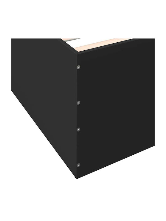 Single Wooden Black Bed Base with Slats for Mattress 100x200cm