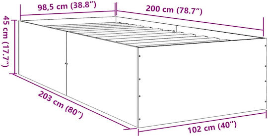 Einzelbett Unterlage Holz Schwarz mit Lattenrost für Matratze 100x200cm