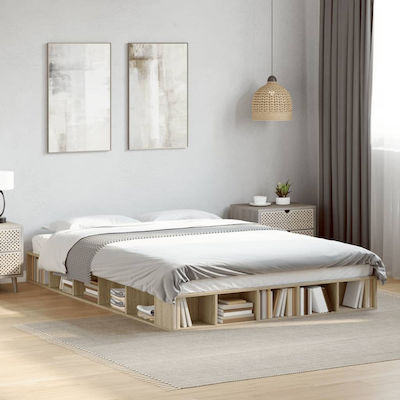 Bed Base Double made of Wood Beige 150x200x20cm