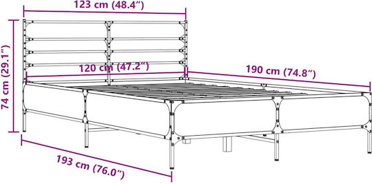 Κρεβάτι King Size Ξύλινο Γκρι με Τάβλες για Στρώμα 190x190cm