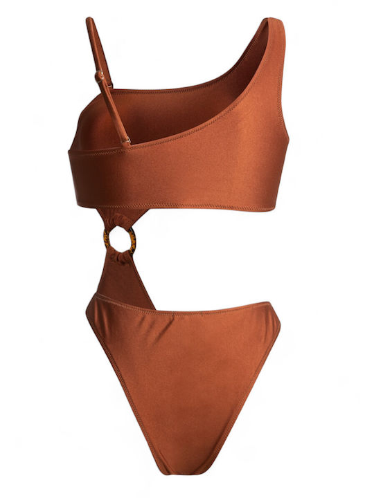 Nikama One-Piece Swimsuit with Cutouts & One Shoulder Coffee
