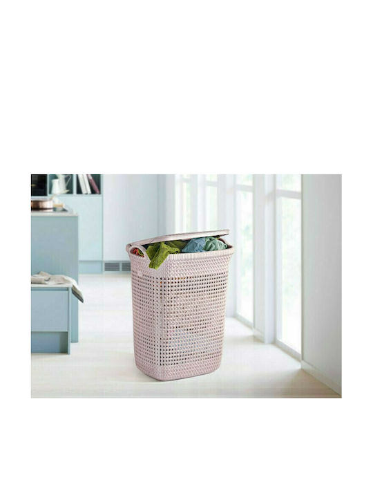 Viosarp Laundry Basket Wicker with Cap 45x35x58cm Pink