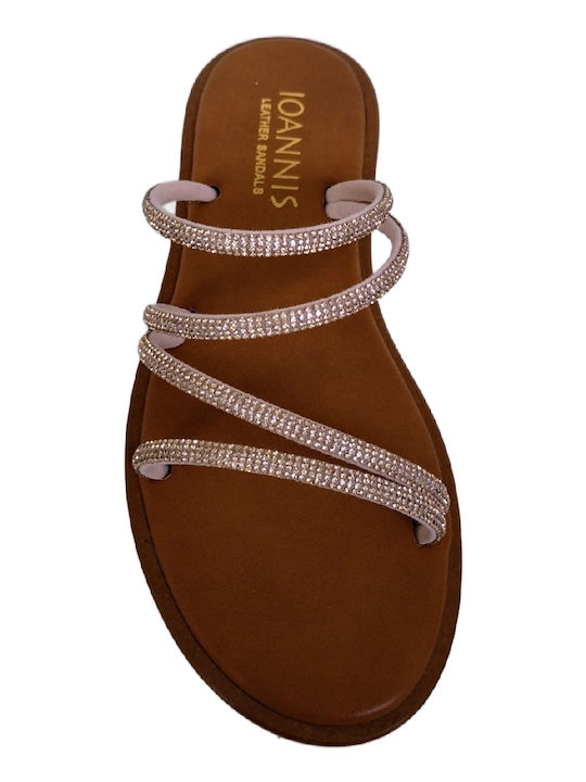 Leather Women's Flat Sandals Anatomic in Gold Color