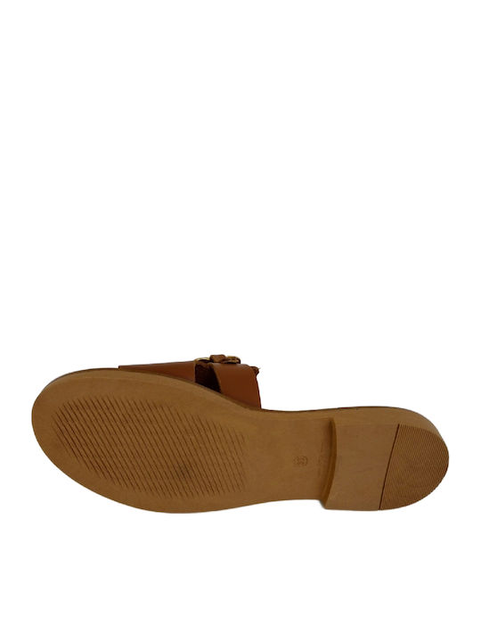Leather Women's Flat Sandals Anatomic in Tabac Brown Color