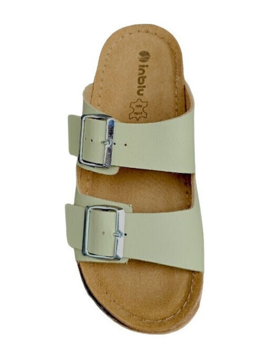 Leather Women's Flat Sandals in Green Color