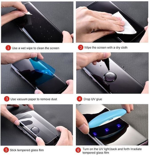 Film de sticlă temperată cu adeziv integral curbat în UV pentru Samsung Galaxy S21+ 5G