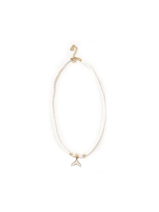 Women's Necklace Short Chain White Beads Pendant Animal Baria