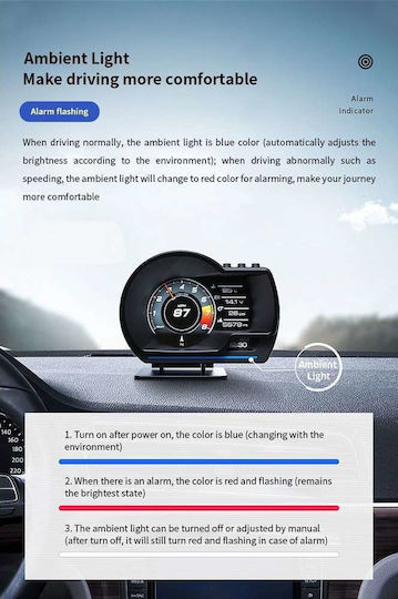 Car Dashboard Head Up Display, OBD2, Water Temperature, RPM Counter, Oil Temperature, Air-Fuel and Speedometer Analog Instrument 40mm