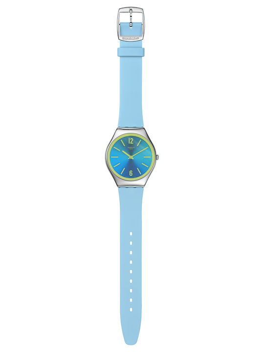 Swatch Damen Uhr Solar mit Blau Kautschukarmband