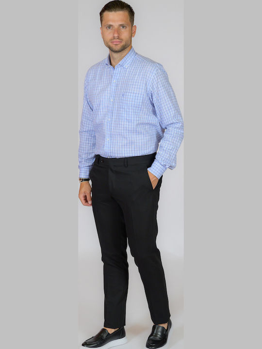 Long Sleeve Shirt in Regular Fit Checked Light Blue