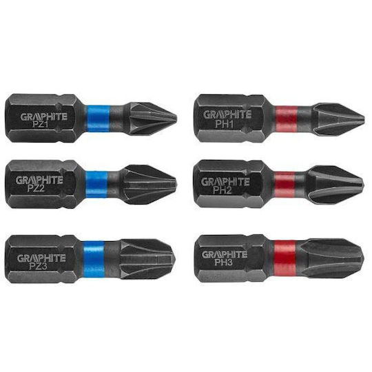 Graphite Σετ 6 Μύτες Κατσαβιδιού Σταυρός / Αστέρι