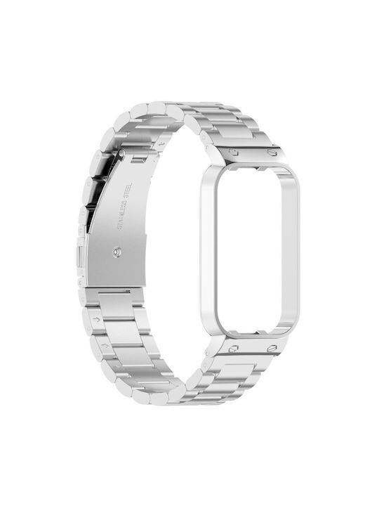 Xiaomi Smart Band 8 Active Three Bead Stainless Steel Watch Band + Watch Metal Frame Silver