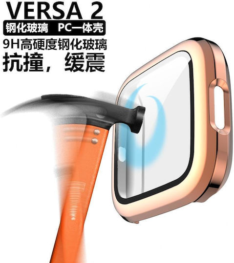 Fitbit Versa 2 Plating Pc Shell + Tempered Glass Film Rose Gold