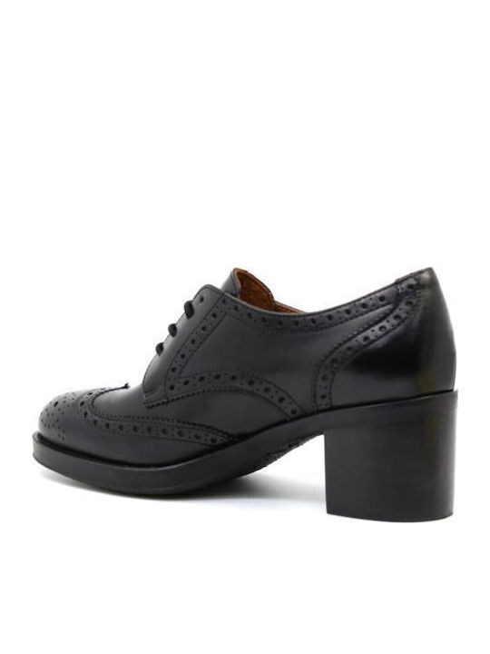 Leather Women's Oxford Boots with Medium Heel Black