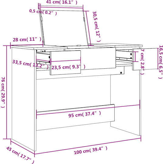 Bodenstehende Schminktisch Schlafzimmer Holz Grau mit Spiegel 100x45x76cm