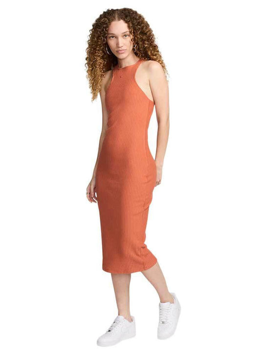 Sportswear Καλοκαιρινό Midi Φόρεμα Πλεκτό Πορτοκαλί