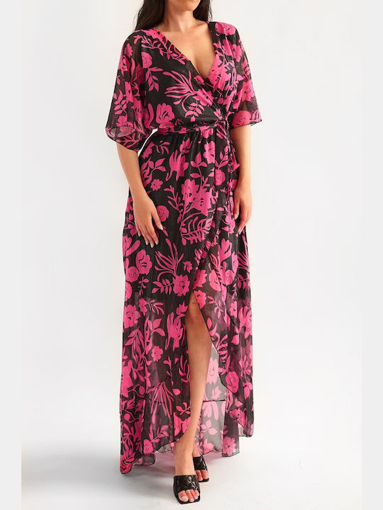 Antonetta Black Maxi Floral Lurex Crossover Dress